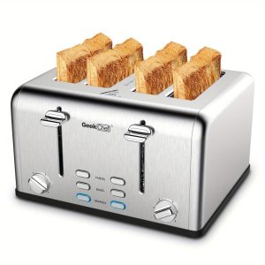 Geek Chef Toaster 4 Slice, Stainless Steel Toaster with Extra Wide Slots Bagel, Dual Independent Control Panel