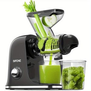 Cold Press Juicer Machine, Compact Single Serve Slow Masticating Juicer, Vegetable and Fruit Juice Extractor Maker Squeezer, Easy to Clean, BPA Free (Black)