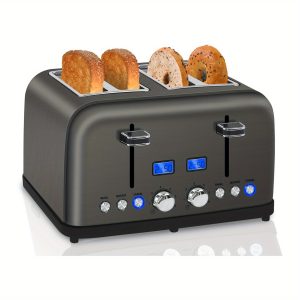 Toaster 4 Slice, LCD Display, 6 Shade Settings Stainless Toaster, 1.5'' Wide Slots, Digital Toaster for Bagel, Defrost, Reheat, Dual Control, Removable Crumb Tray, 1500W