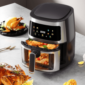 Air Fryer 1.32gal large capacity, adjustable temperature, multi-functional air fryer oven, with non-stick baking tray and transparent visual window, stainless steel shell. Low-fat, healthy baked goods are perfect for home and holiday gifts