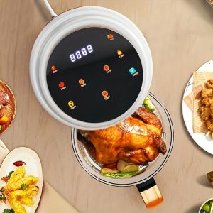 US Plug 4L Visual Air Fryer, Smart Oil-free Electric Fryer, LED Touchscreen Deep Fryer without Oil, Automatic Household for 1-4 family, Can Bake French Fries, Bread, Shrimp Chicken Wings Chicken Legs, Black, White