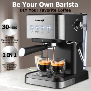 20 Bar Pressure Espresso Machine with Milk Frother Wand - Fast Heating for Rich, Flavorful Coffee at Home or on the Go